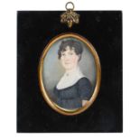 British School, early 19th c - Portrait Miniature of Elizabeth Cunningham, nee Weir, with curly