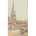 Elliott Ettwell (19th / early 20th c) ? Market Day Newark, signed, watercolour, 37.5 x 20.5cm and