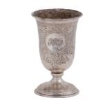 A Victorian silver goblet, the bell shaped bowl engraved with fruit and guilloche on domed foot,