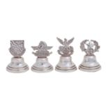 Royal Air Force. A set of four George V silver place stands in the form of RAF squadron badges, on