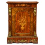 A Victorian ormolu mounted  walnut, kingwood and floral marquetry pier cabinet, the door with flower