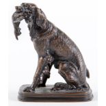 A bronze sculpture of a retriever and pheasant cast from a model by F Pautrot, late 20th c, 12cm h