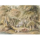 Robert Hills OWS (1769-1844) - Figures and Livestock in a Rickyard; Scene in a Wood with a Distant