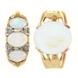 Two opal rings, in gold or 9ct gold, one unmarked, 8.5g, size O and Q Good condition