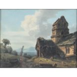 Attributed to Thomas Walmsley (1763-1806) - Figures by a Church in a Hilly Landscape, watercolour