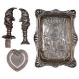 An Edwardian  silver Mr Punch figural hand seal and a matching sealing wax handle, seal 65mm h, by