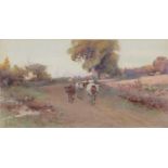 Henry Sikes RBA (1855-1921) - Bringing Home the Cows, signed, watercolour, 19.5 x 37cm Provenance: