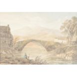 Francis Nicholson OWS (1753-1844) - A River Bridge in a Mountainous Landscape, watercolour, 28.5 x