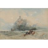 John Francis Salmon (1808-1886) - Rowing Boat in a Rough Sea, signed, watercolour, 31.5 x 48cm