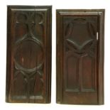Two carved oak bench ends, early 17th c,  78 and 81cm h Shrinkage cracks and warped, original