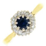 A sapphire and diamond cluster ring, in 18ct gold, London 1973, 3g, size L½ Good condition