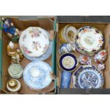 A Caverswall octagonal floral bowl and miscellaneous 19th c blue and white earthenware and later