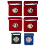 Silver coins. United Kingdom decimal non circulating commemorative crowns (5) and one other, fine
