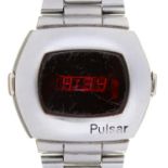 A Pulsar stainless steel gentleman's LED digital wristwatch, maker's bracelet Working order, wear