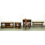 A stained oak nest of tables, 46cm h; 32 x 60cm and miscellaneous other furniture (6) Generally good
