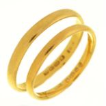 Two 22ct gold wedding rings, 4.3g, size M and O½ Wear consistent with age