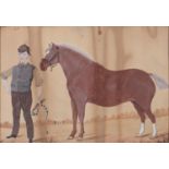 British Naive Artist (H W Standing), early 20th c - Double Portrait of a Man with a Horse,