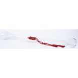 A yard of ale glass, of conventional form with braided red tassel, 94cm l Good condition