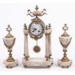 A French ormolu mounted marble clock garniture, early 20th c, in Louis XVI style, the colonnade