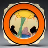 Clarice Cliff. An A J Wilkinson Summerhouse Leda plate, 1931-33, 27cm, printed mark One or two
