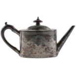 A George III bright cut oval silver teapot, the domed lid with integral joint, 12.5cm h, maker's