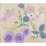 Kathleen Crow ROI (1920-2021) - Purple Flowers; Leaves, a pair, embroidery with mother of pearl,