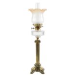 A Victorian brass doric column oil lamp, with palmette cast collar and base, faceted glass