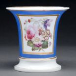 A Rockingham blue ground trumpet shaped vase, c1830, painted with a panel of flowers in gilt