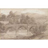 Thomas Barker of Bath (1769-1847) - New Bridge, watercolour, en grisaille, 10.2 x 15.8cm,