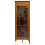 An Edwardian mahogany and inlaid corner cabinet,  on spade feet, 190cm h; 36 x 71cm Good condition