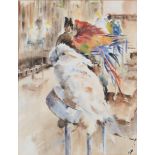 After Joseph Crawhall - The Aviary, watercolour, 43 x 33cm Good condition