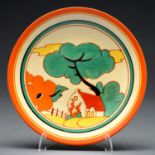 Clarice Cliff. An A J Wilkinson Red Roofs plate, 1931, 23cm diam, printed mark Tiny flat rim chip at