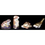 Four Royal Crown Derby paperweights, comprising chipmunk, tortoise, frog and bird, various sizes,