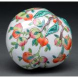 A Chinese famille rose peach shaped box and cover, 12cm l Good condition