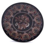 A Japanese cloisonne enamel dish, Meiji period, with aventurine ground dragon roundel in a border of