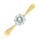 A diamond solitaire ring, in gold marked 18ct, 1.5g, size J Light wear