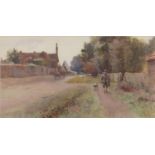 Henry Sikes RBA (1855-1921) - Street Scene in a Sussex Village, signed, watercolour, 19.5 x 36.5cm