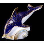 A Royal Crown Derby dolphin paperweight, gilt stopper Good condition