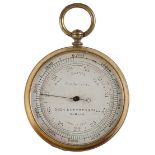 A Victorian gilt brass pocket barometer, Dixon & Hempenstall Dublin, 50mm diam, leather case Not