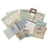 Scripophily. A collection of engraved bonds and share certificates, late 19th / early 20th c,