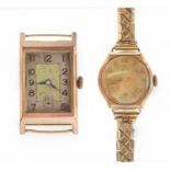 A 9ct gold rectangular gentleman's wristwatch, 22 x 39mm, import marked, Edinburgh 1938 and a Leda