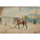 British Naive Artist, 1902 - Gentleman Admiring a Horse, signed H W Standing and dated, watercolour,