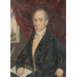 British School, 19th c - Portrait Minatare of a Gentleman, seated half length at a writing table