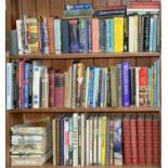 Three shelves of books, miscellaneous general shelf stock