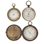 Two gilt brass pocket barometers, Bell Casella...London and J H Stewards...London and one other,