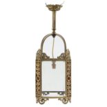 A lacquered brass hall lantern, late 19th / early 20th c, of square form with cantered angles,