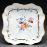 A Worcester dessert dish, outside decorated, c1770-72, freely painted with a loose bouquet framed by