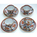 A set of four Davenport Japan pattern Stone China breakfast cups and saucers and three plates,