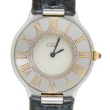 A Le Must de Cartier stainless steel wristwatch, quartz movement, 31mm, maker's leather strap with