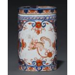 A Dutch Delftware canister and cover, Ary van Rijsselberg, early 18th c, decorated in the Imari